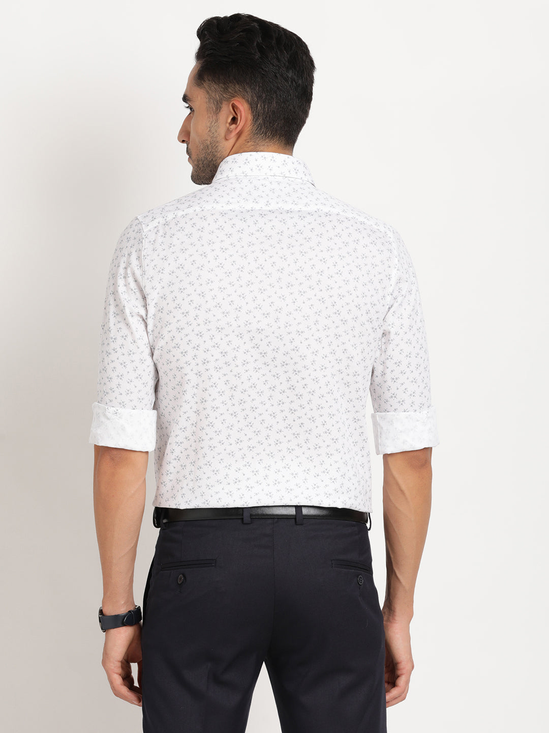 100% Cotton Off White Printed Slim Fit Full Sleeve Formal Shirt