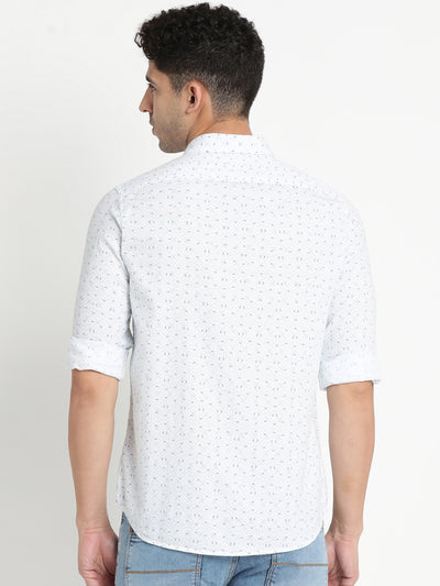 100% Cotton White Printed Slim Fit Full Sleeve Casual Shirt