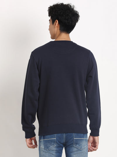 Cotton Stretch Navy Blue Plain Regular Fit Full Sleeve Casual Sweatshirt