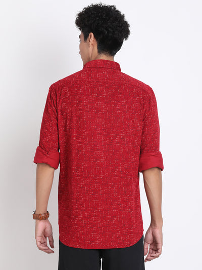 100% Cotton Red Printed Slim Fit Full Sleeve Casual Shirt