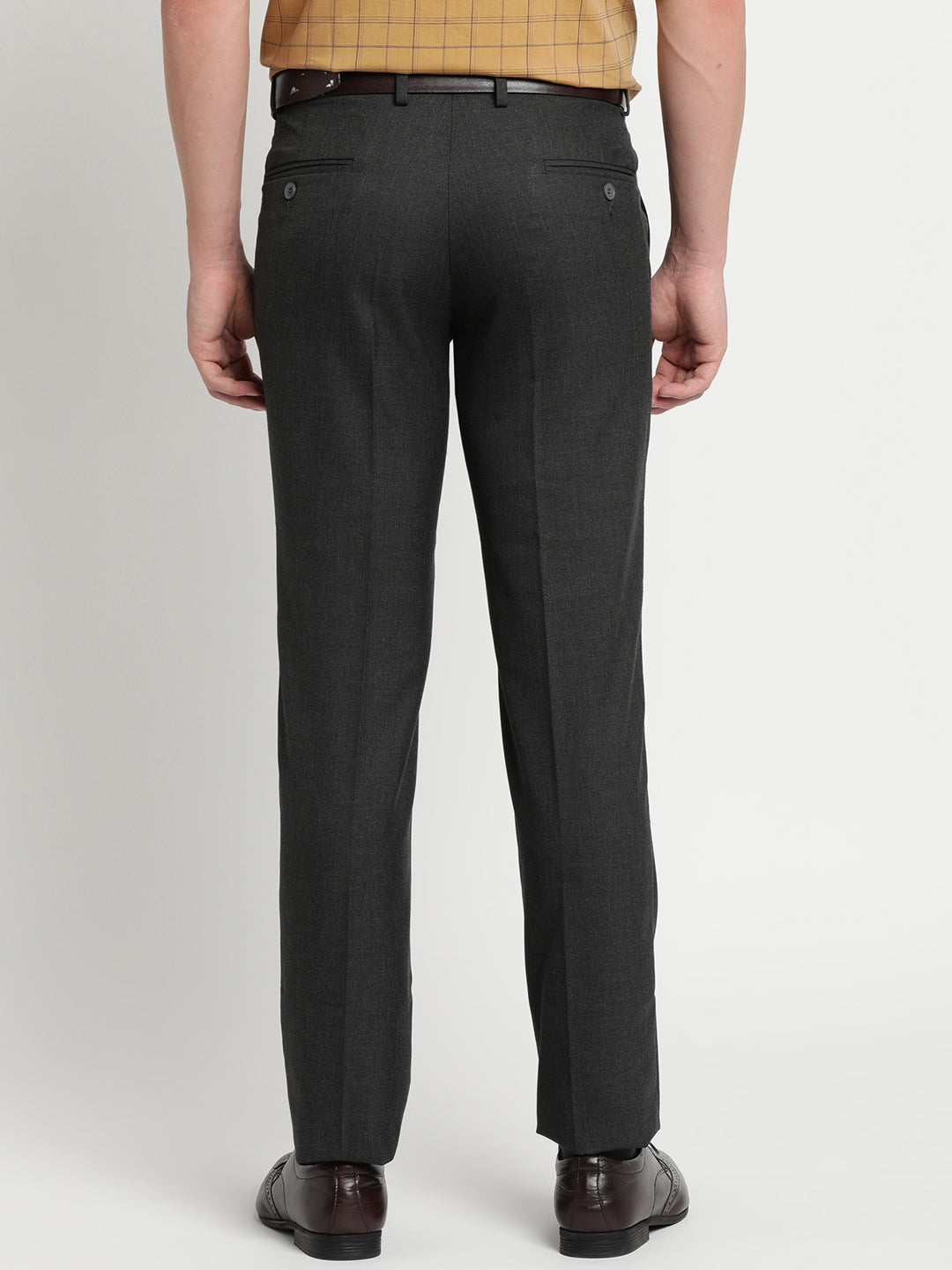 Poly Viscose Charcoal Dobby Slim Fit Flat Front Formal Trouser