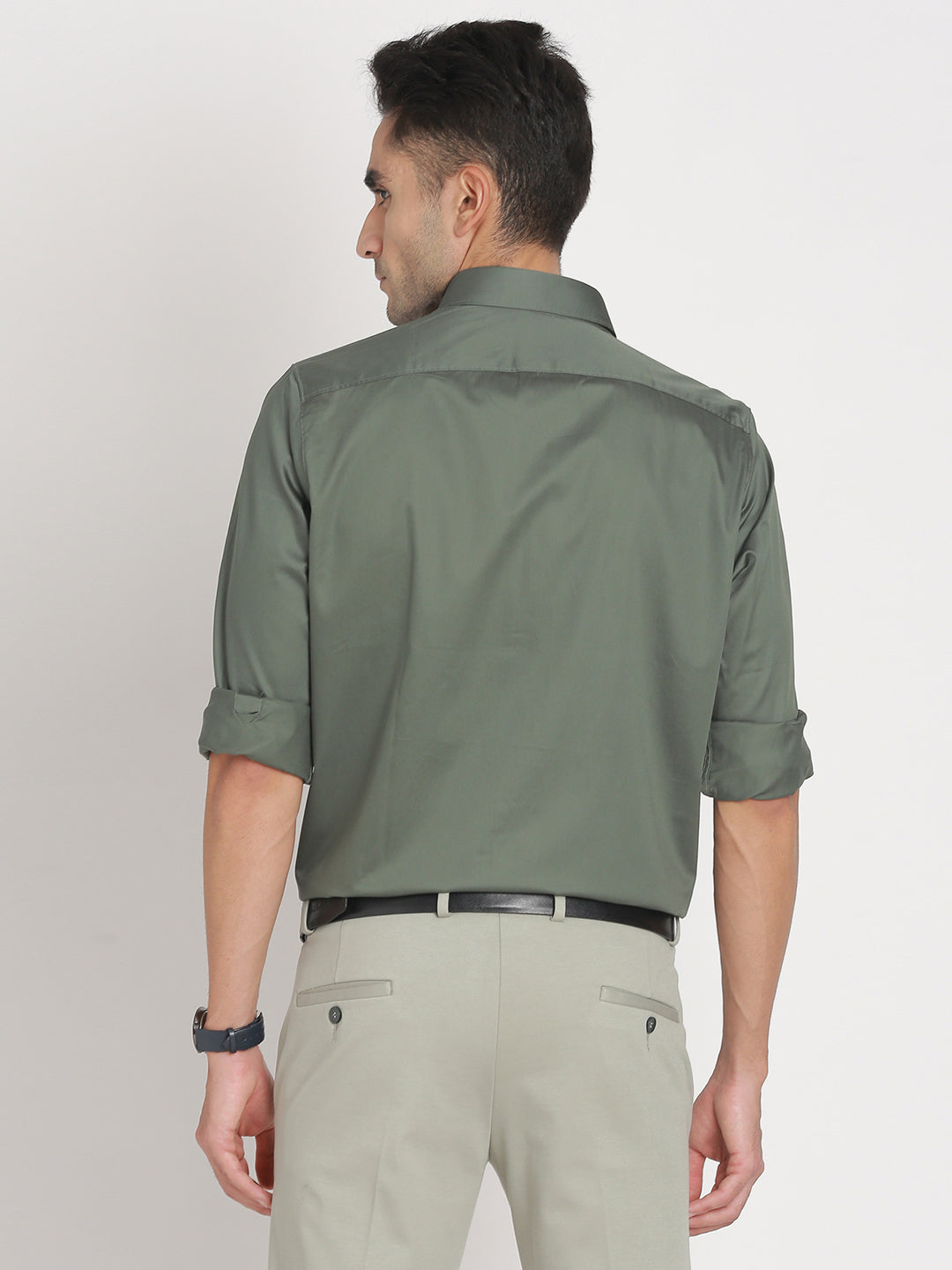 100% Cotton Dark Green Plain Slim Fit Full Sleeve Formal Shirt