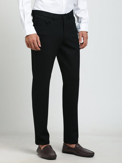 Cotton Black Printed Slim Fit Flat Front Ceremonial Trouser