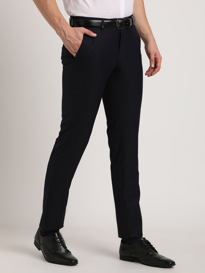 Poly Viscose Navy Plain Slim Fit Flat Front Formal Trouser