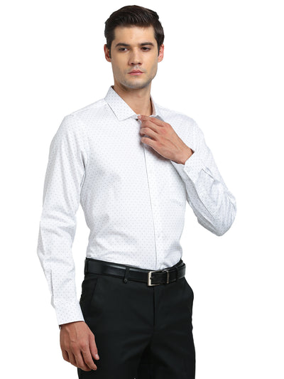 100% Cotton White Printed Slim Fit Full Sleeve Formal Shirt