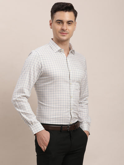 100% Cotton Grey Checkered Slim Fit Full Sleeve Formal Shirt