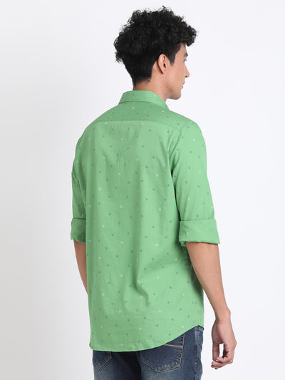 100% Cotton Green Printed Slim Fit Full Sleeve Casual Shirt