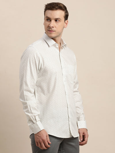 100% Cotton White Printed Slim Fit Full Sleeve Formal Shirt