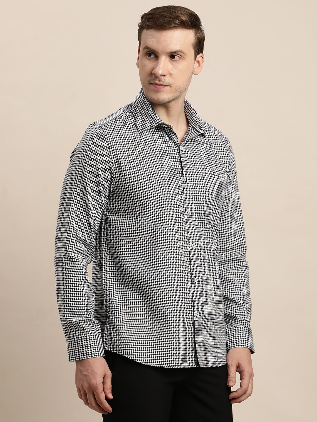 Giza Cotton Black Dobby Slim Fit Full Sleeve Formal Shirt