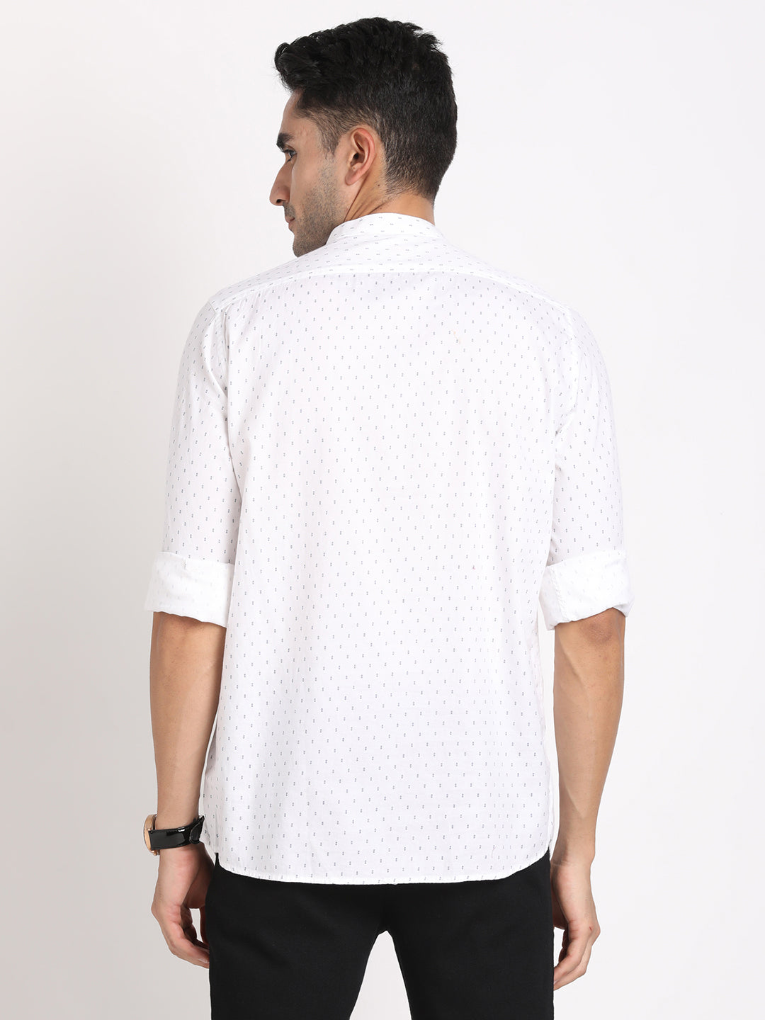 100% Cotton White Printed Kurta Full Sleeve Casual Shirt