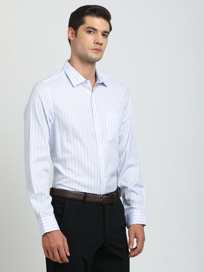 100% Cotton White Striped Slim Fit Full Sleeve Formal Shirt