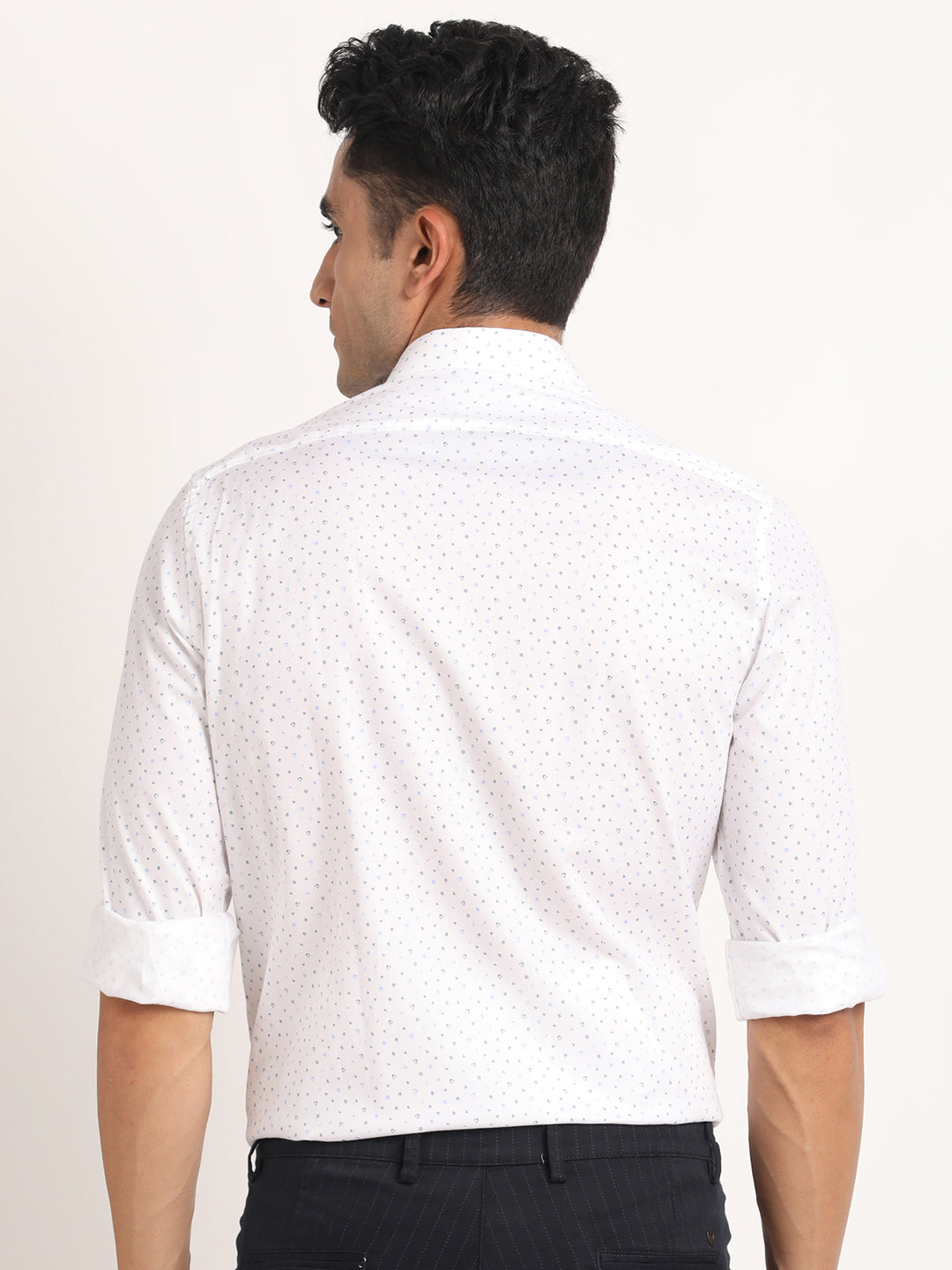 100% Cotton White Printed Slim Fit Full Sleeve Formal Shirt