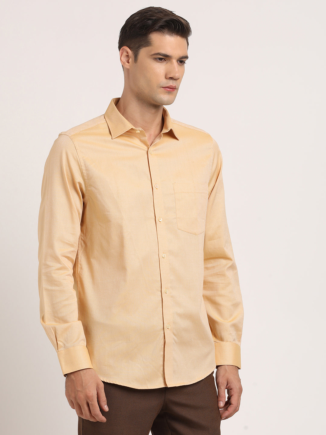 100% Cotton Mustard Dobby Slim Fit Full Sleeve Formal Shirt