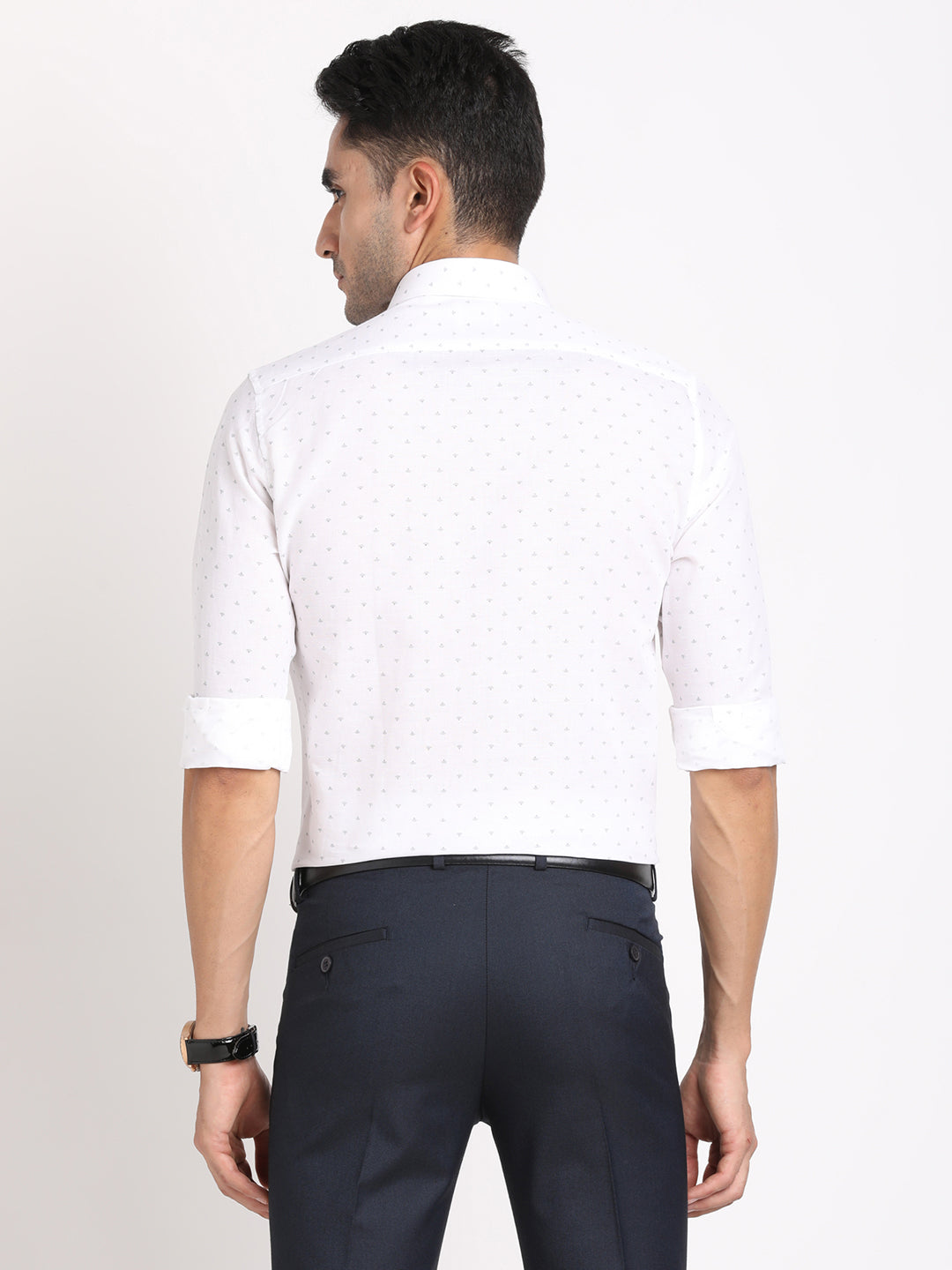 Cotton Linen White Printed Slim Fit Full Sleeve Formal Shirt