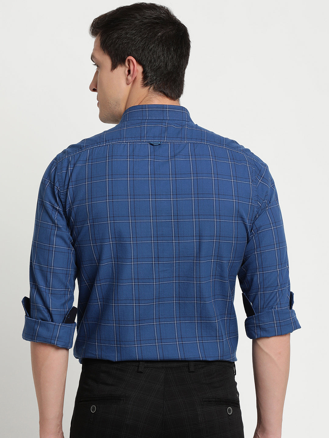 100% Cotton Blue Checkered Slim Fit Full Sleeve Casual Shirt