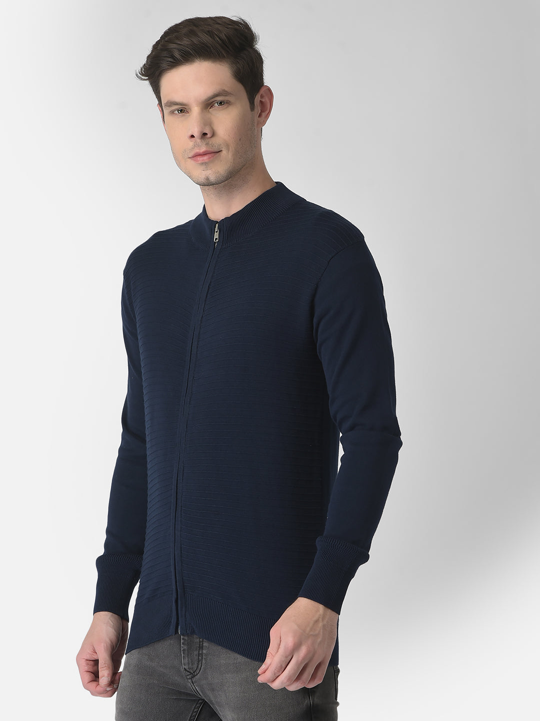 Cotton Blue Striped Regular Fit Full Sleeve Casual Pullover