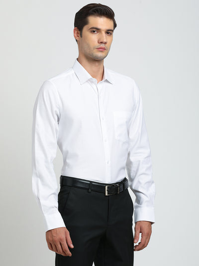 100% Cotton White Dobby Slim Fit Full Sleeve Formal Shirt