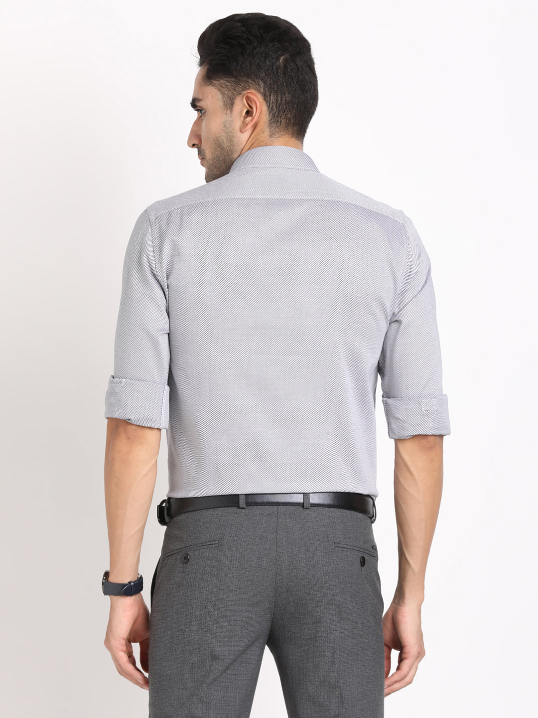 100% Cotton Grey Dobby Slim Fit Full Sleeve Formal Shirt