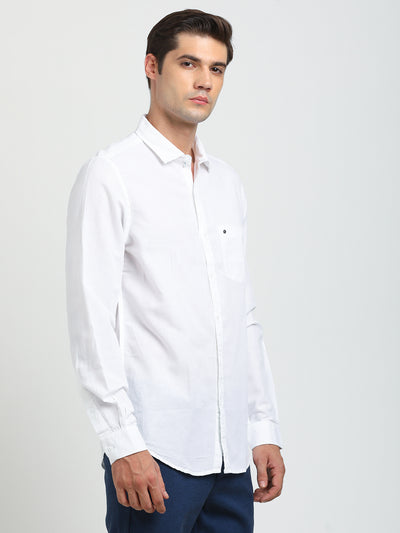 Cotton Linen White Plain Slim Fit Full Sleeve Casual Shirt