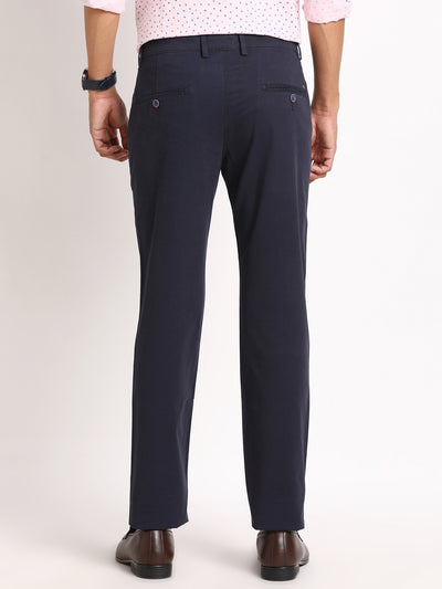 Cotton Stretch Navy Plain Ultra Slim Fit Flat Front Casual Trouser