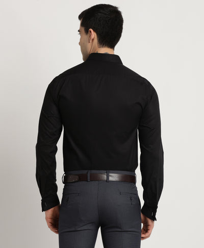 100% Cotton Black Plain Regular Fit Double Cuff Formal Shirt