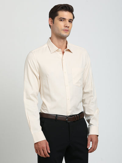 100% Cotton Peach Dobby Slim Fit Full Sleeve Formal Shirt