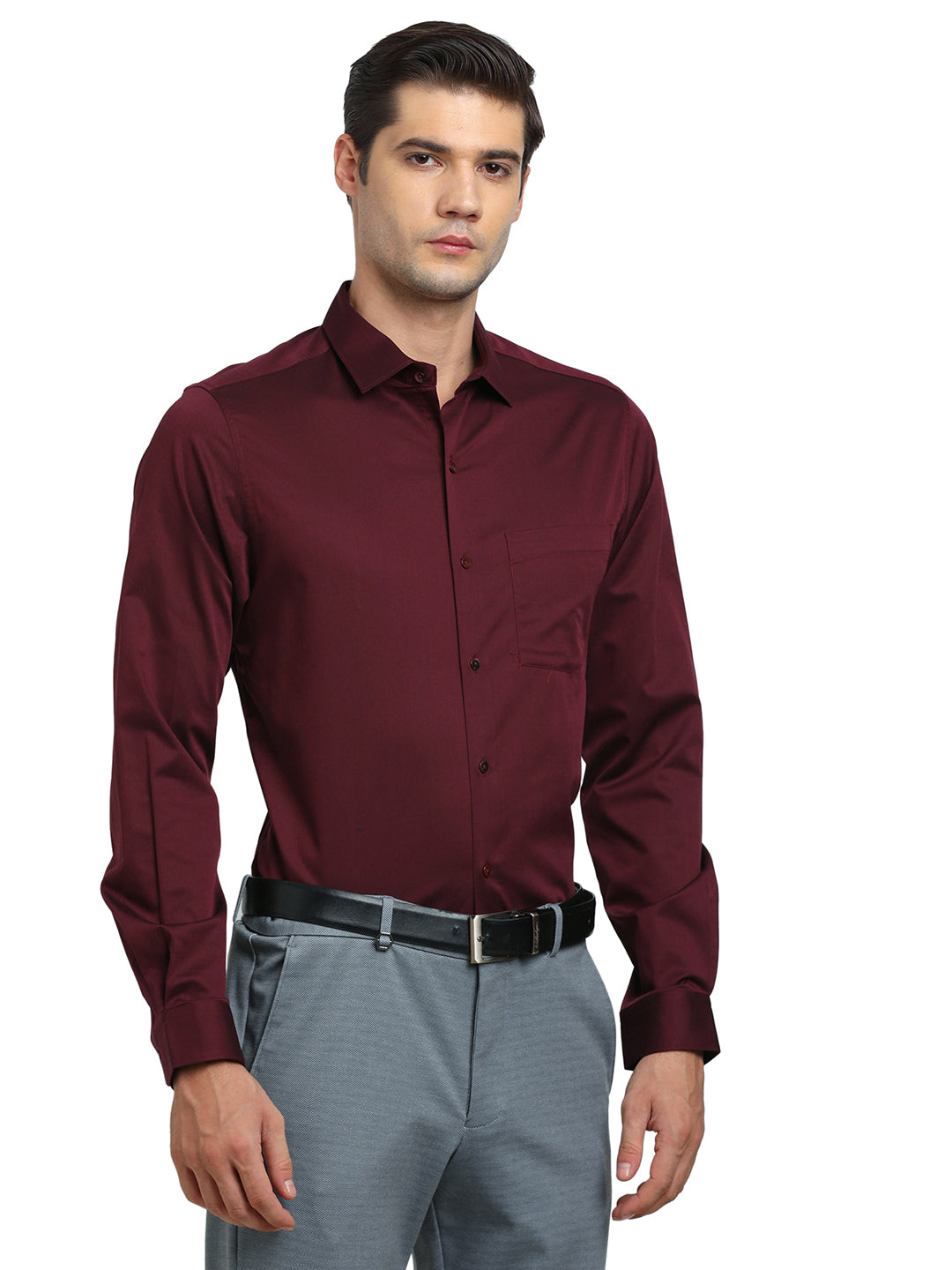 100% Cotton Maroon Plain Slim Fit Full Sleeve Ceremonial Shirt