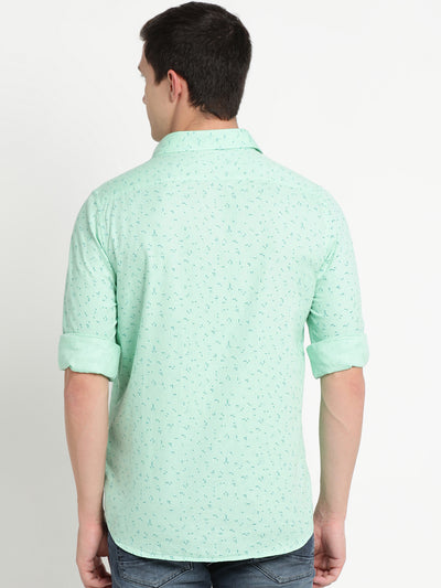 100% Cotton Light Green Printed Slim Fit Full Sleeve Casual Shirt