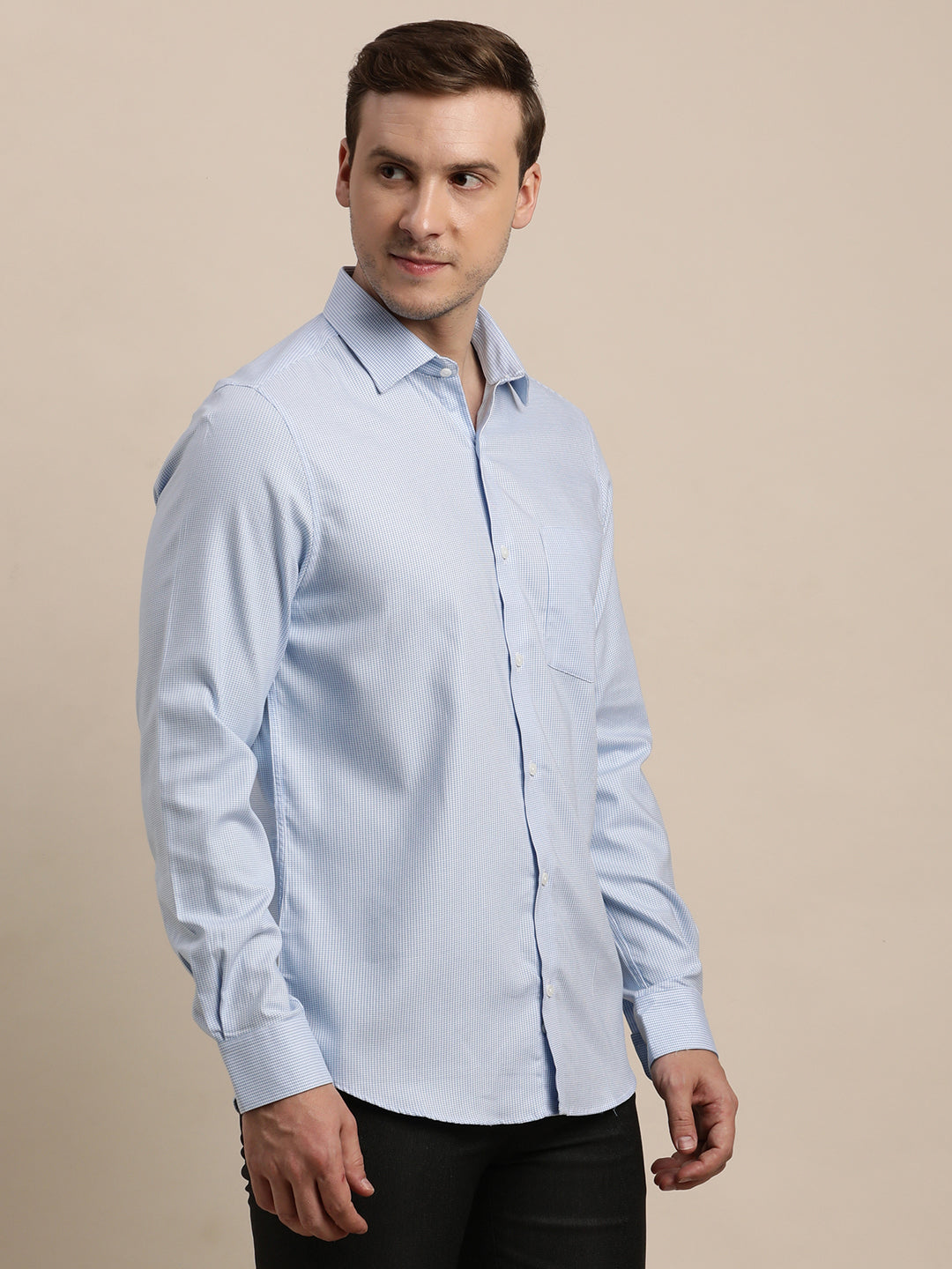 100% Cotton Blue Dobby Slim Fit Full Sleeve Formal Shirt