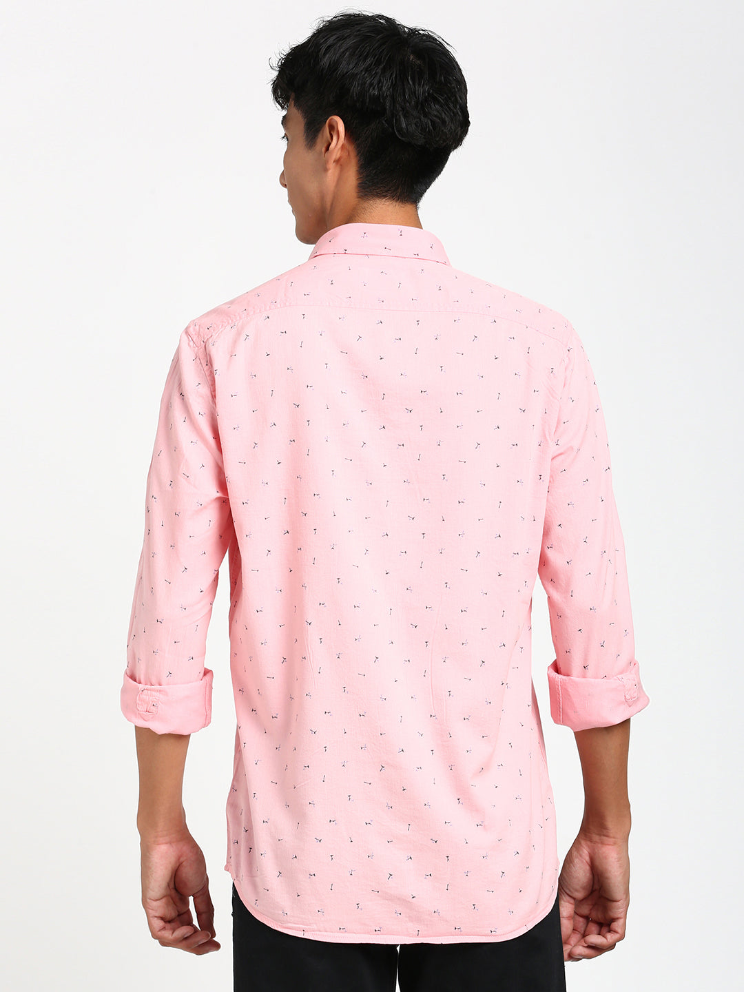 Cotton Tencel Peach Printed Slim Fit Full Sleeve Casual Shirt