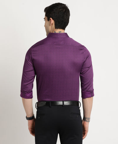 Cotton Stretch Purple Printed Slim Fit Full Sleeve Ceremonial Shirt