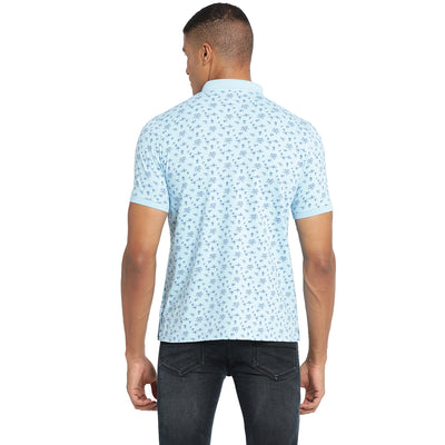 Turtle Men Cotton Sky Blue Printed Polo Neck T-Shirt