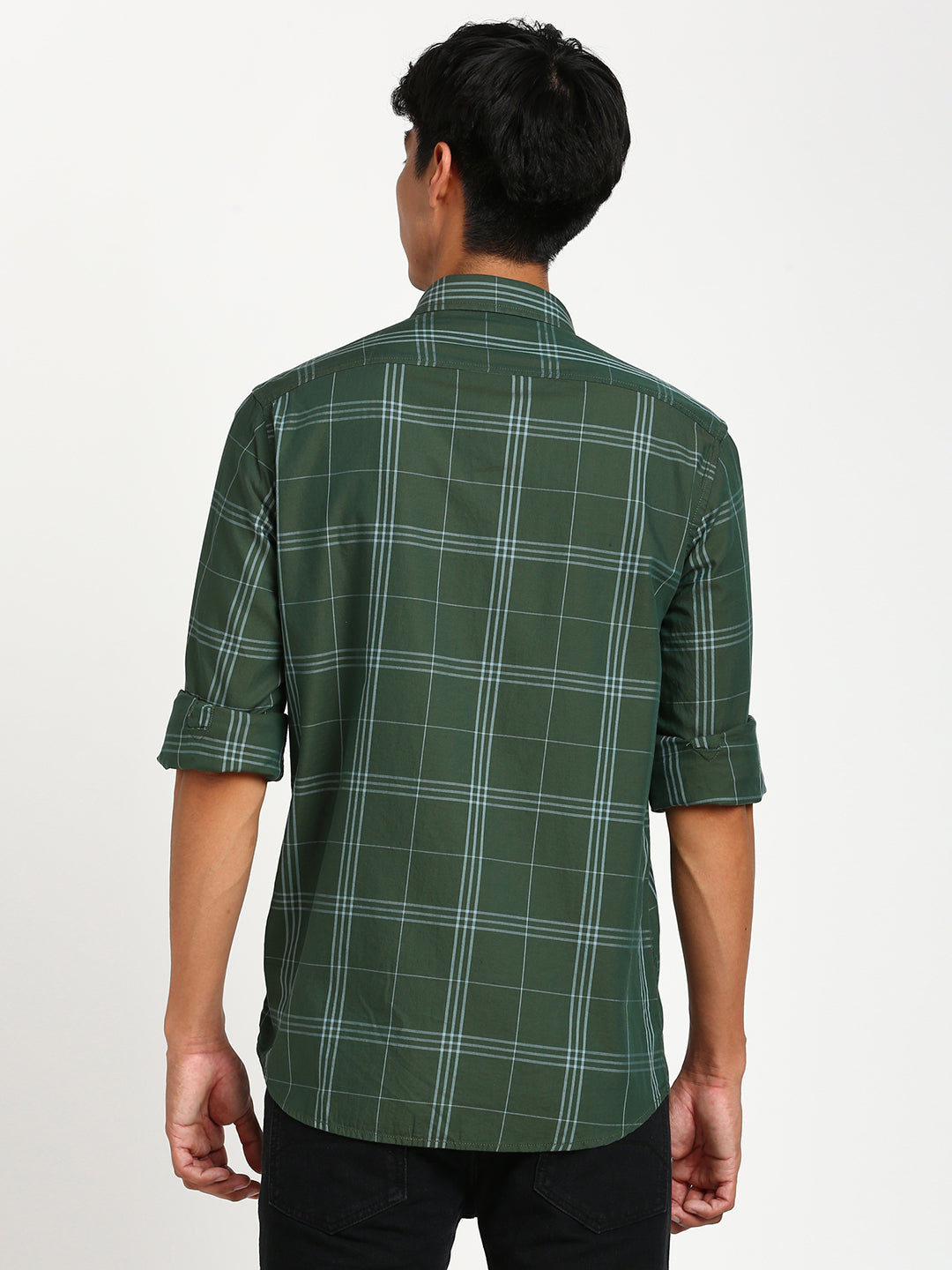 100% Cotton Green Checkered Slim Fit Full Sleeve Casual Shirt