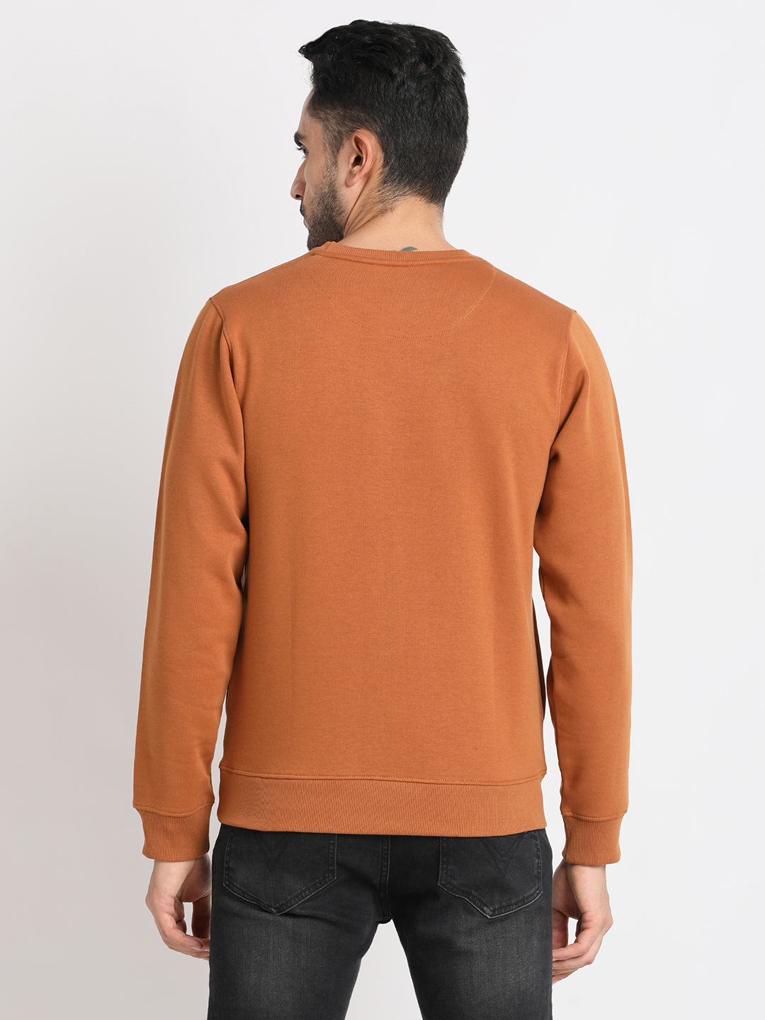 Cotton Stretch Rust Plain Regular Fit Full Sleeve Casual Sweatshirt