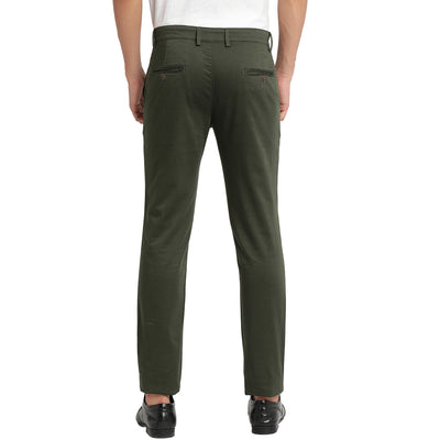 Turtle Men Olive Narrow Fit Printed Casual Trousers
