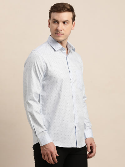 100% Cotton White Printed Slim Fit Full Sleeve Formal Shirt