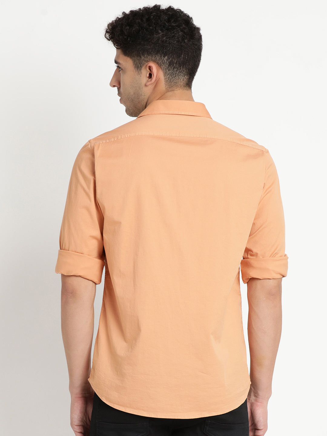 100% Cotton Peach Plain Slim Fit Full Sleeve Casual Shirt