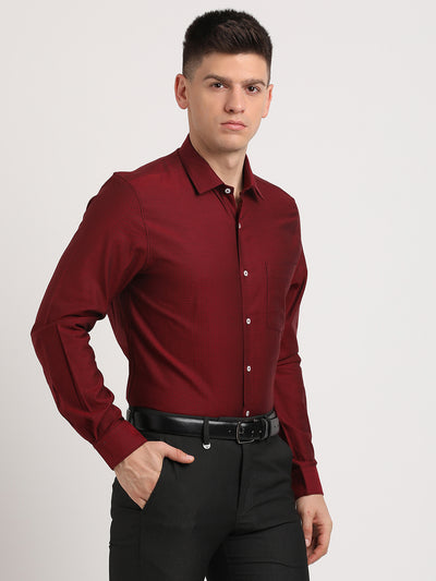 100% Cotton Maroon Dobby Slim Fit Full Sleeve Formal Shirt