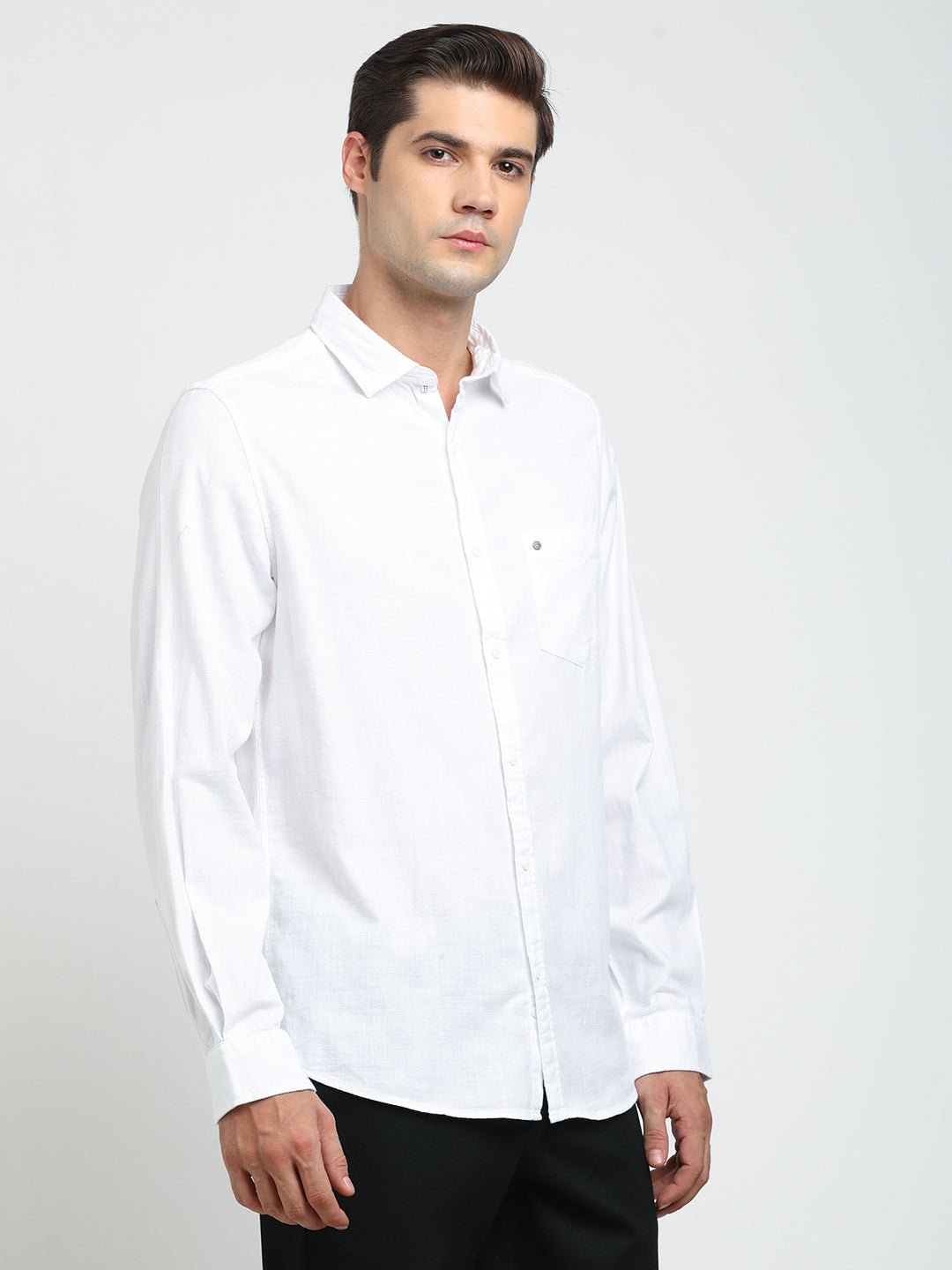 100% Cotton White Plain Slim Fit Full Sleeve Casual Shirt