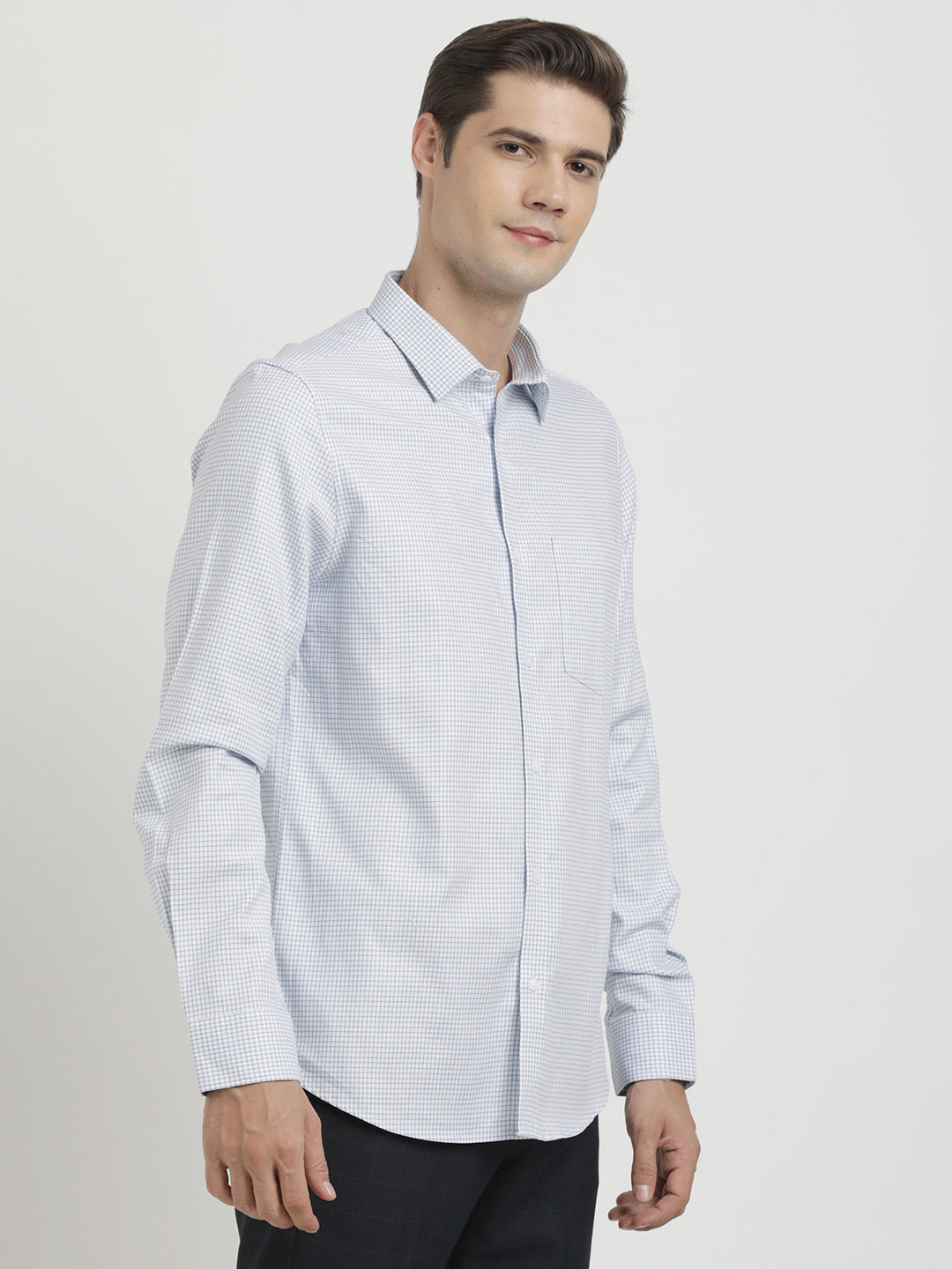 Giza Cotton Light Blue Dobby Slim Fit Full Sleeve Formal Shirt