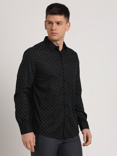 100% Cotton Black Printed Slim Fit Full Sleeve Formal Shirt