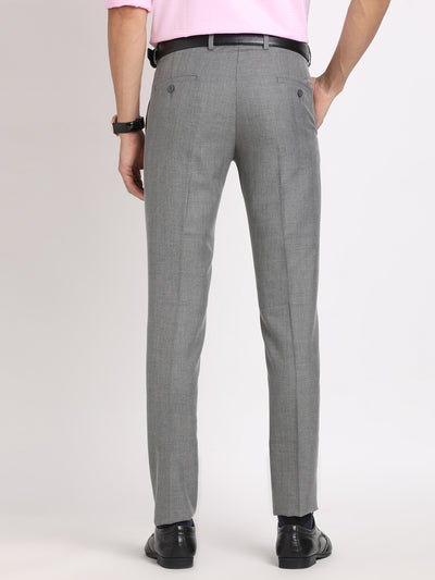 Poly Viscose Stretch Grey Checkered Ultra Slim Fit Flat Front Formal Trouser