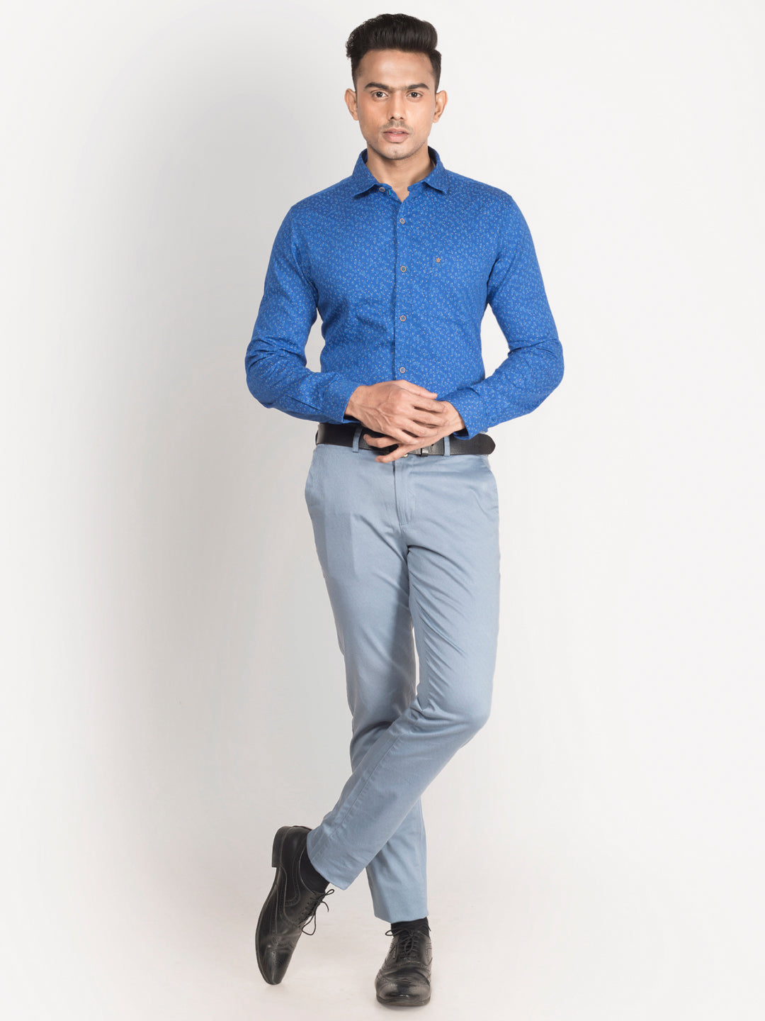 100% Cotton Blue Printed Slim Fit Full Sleeve Casual Shirt