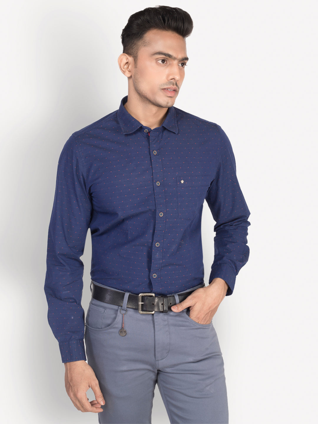 100% Cotton Blue Dobby Slim Fit Full Sleeve Casual Shirt