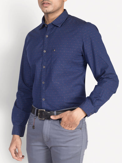 100% Cotton Blue Dobby Slim Fit Full Sleeve Casual Shirt