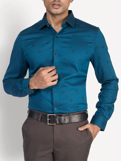 100% Cotton Blue Jacquard Slim Fit Full Sleeve Ceremonial Shirt