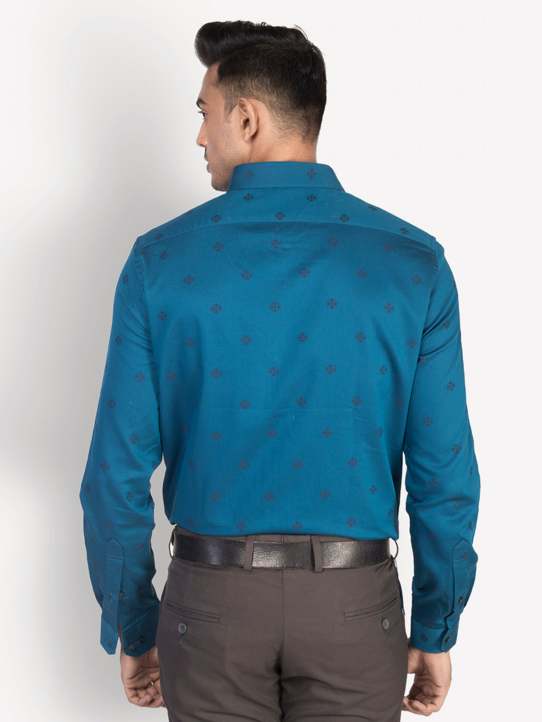 100% Cotton Blue Jacquard Slim Fit Full Sleeve Ceremonial Shirt