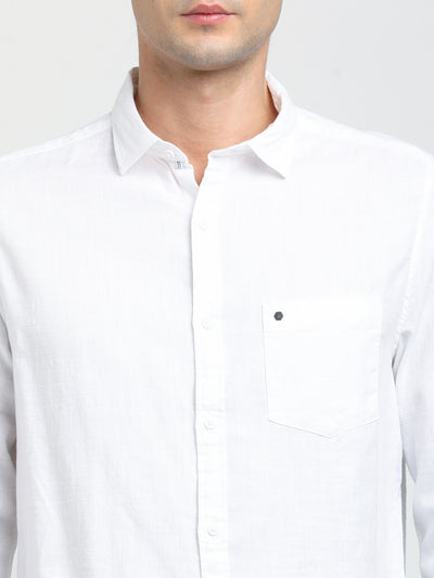 100% Cotton White Plain Slim Fit Full Sleeve Casual Shirt