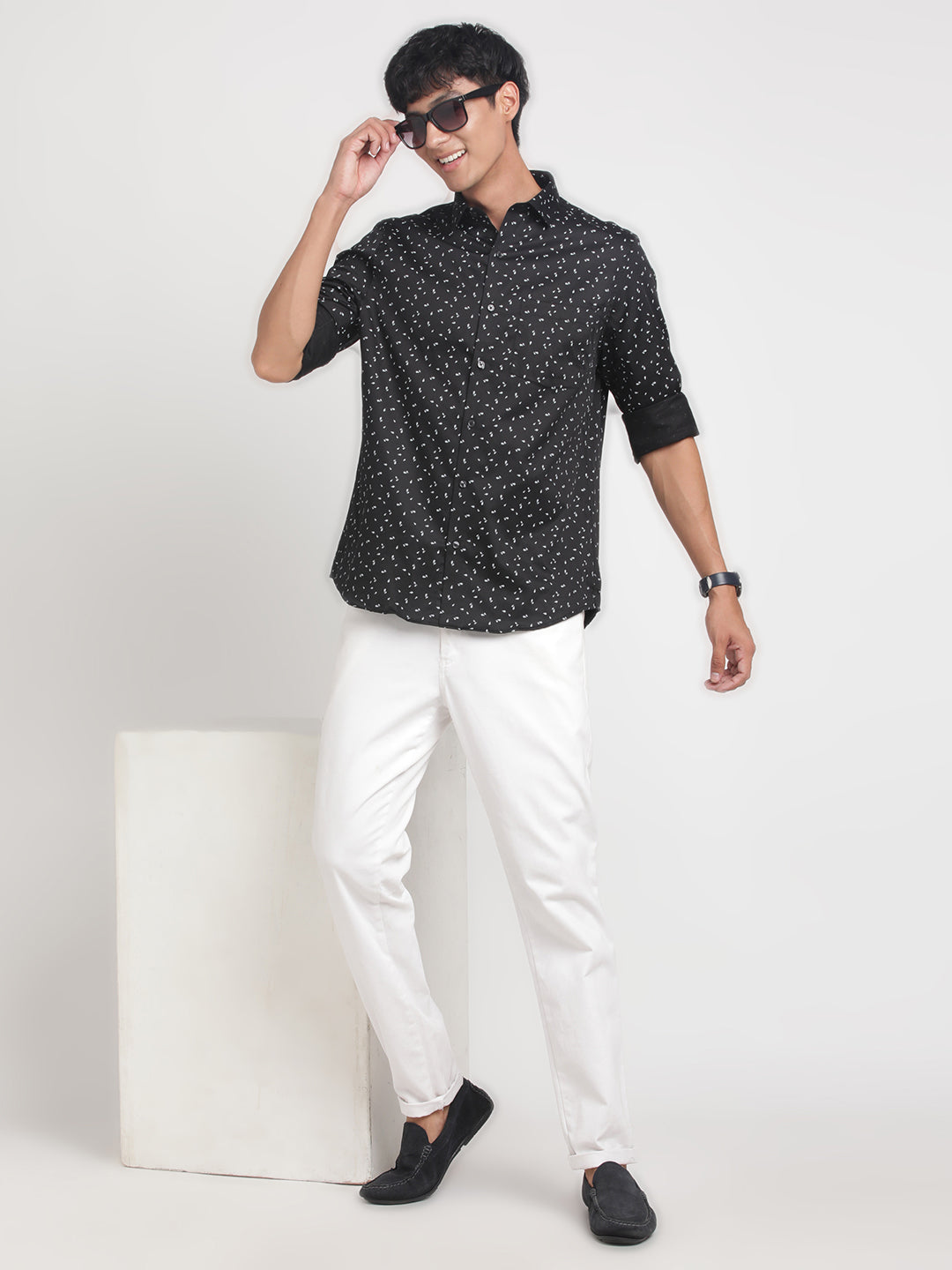 100% Cotton Black Printed Slim Fit Full Sleeve Formal Shirt