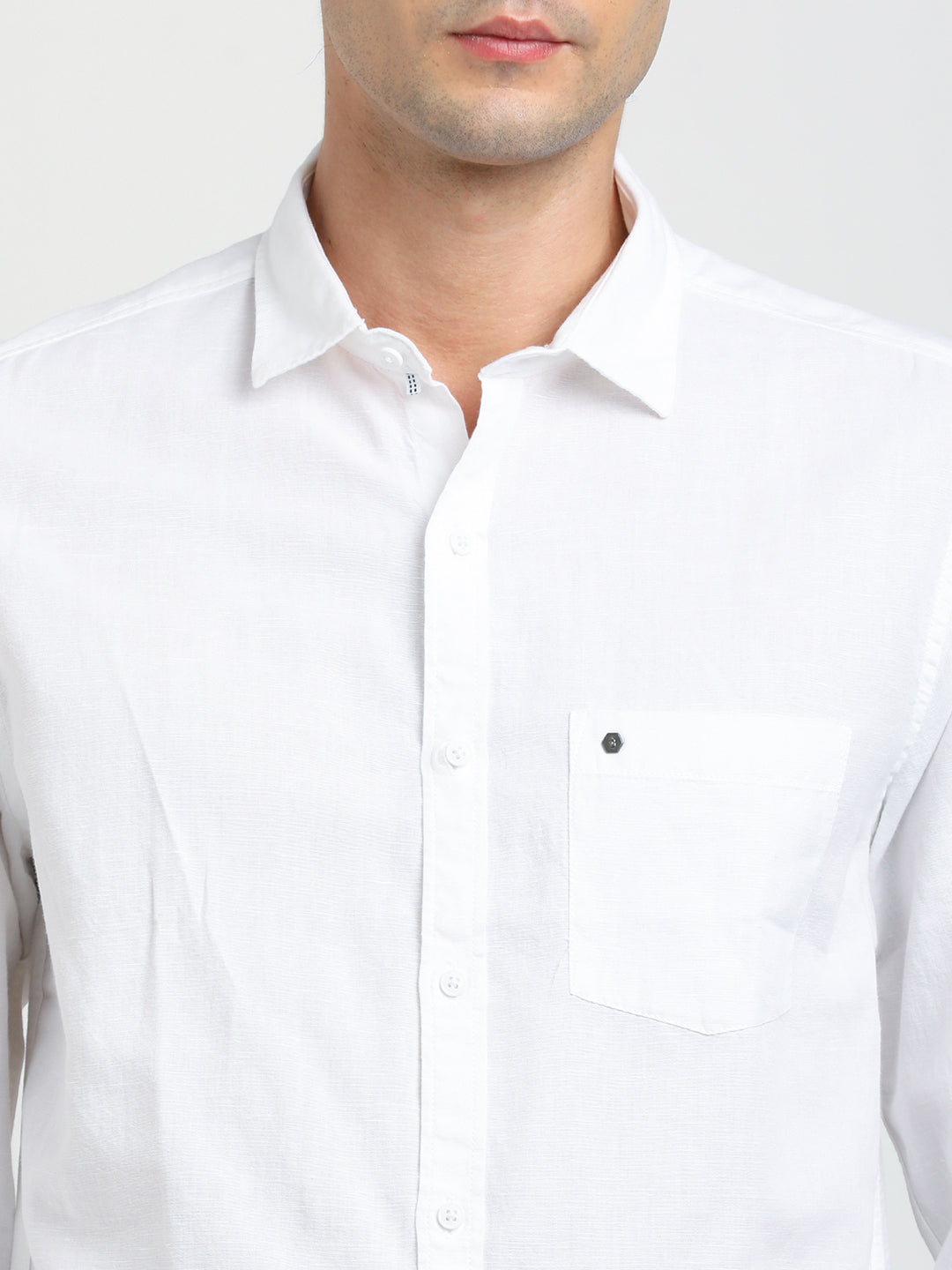 Cotton Linen White Plain Slim Fit Full Sleeve Casual Shirt